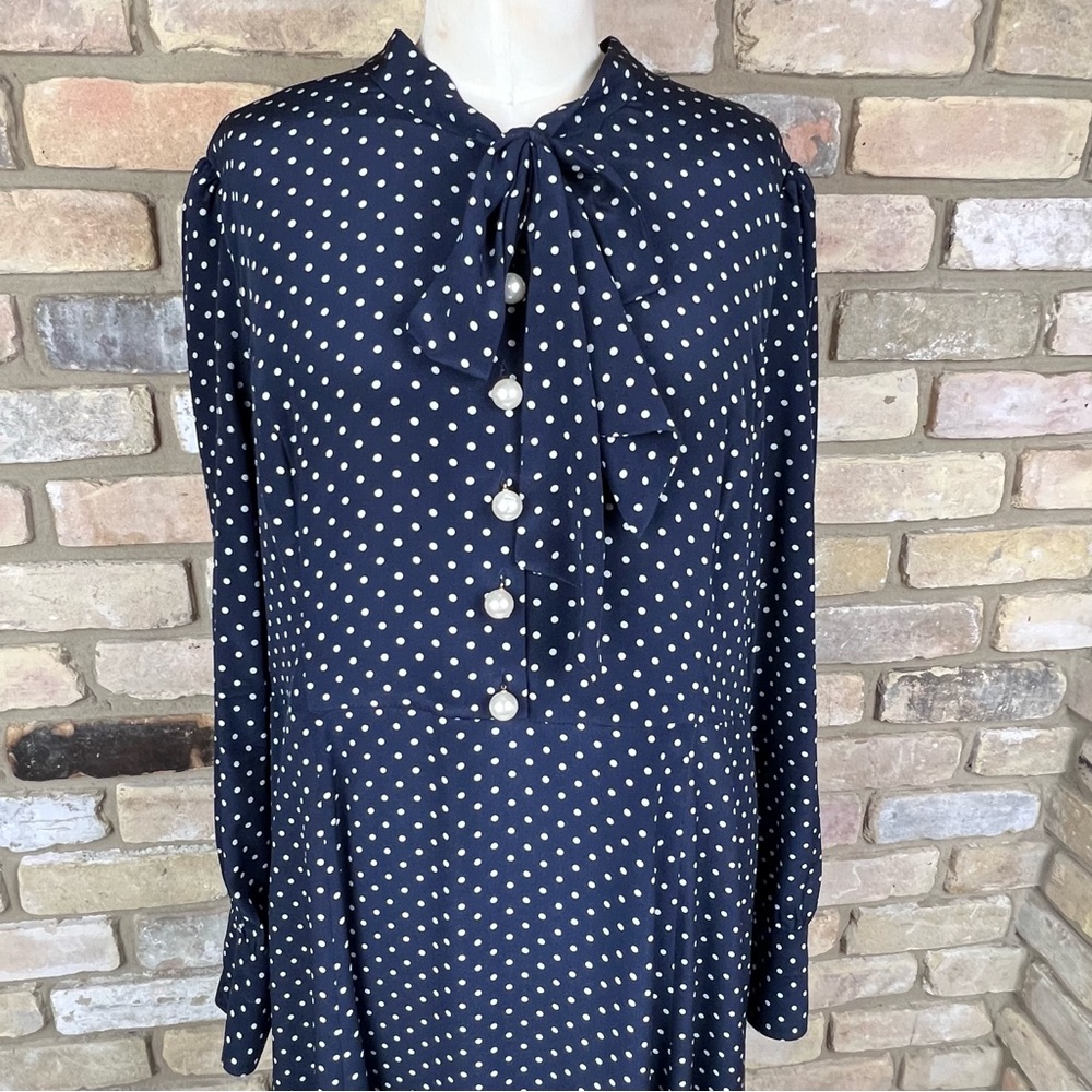LK BENNETT navy white polka dot silk Mortimer dress in Sloane Blue - Picture 4 of 10